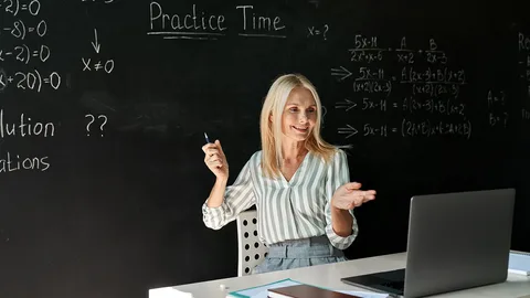 online tuition teacher explaining math concepts to students on video call