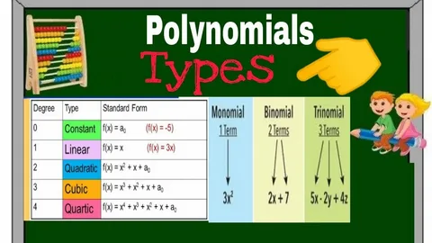 Diagram showing polynomial terms, coefficients, and degrees to help students understand algebraic structure